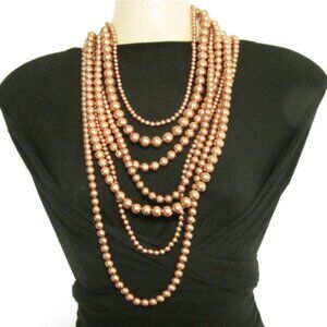 Multi Strand Copper Tone Round Beaded Necklace